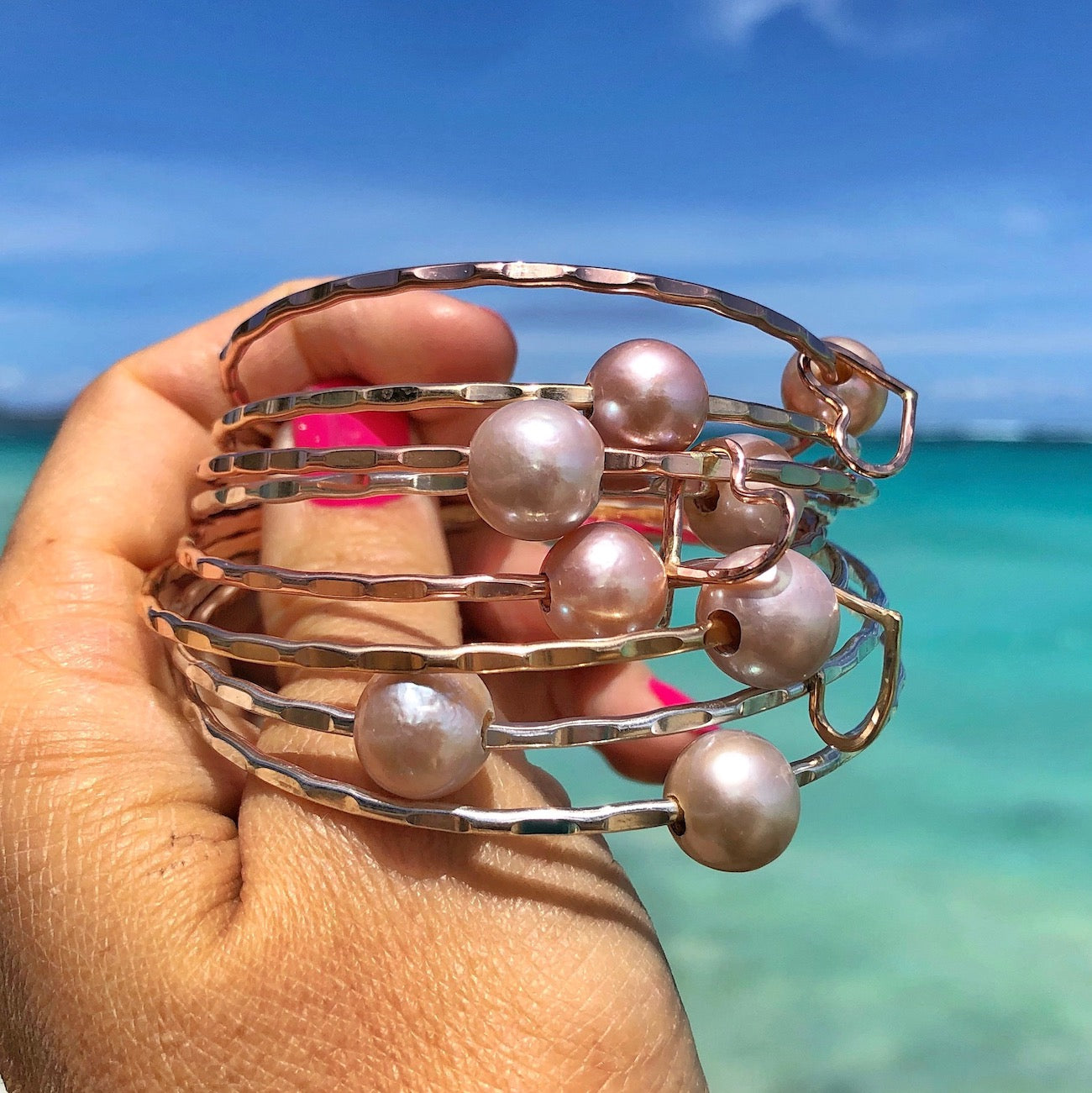 Hotsell Pearl Cluster FWP Bangle | Gold filled | Pearl Bracelet | Beach Bangles | Gold Bracelets | Pearl Jewelry | 14 Gauge