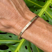 Monstera Leaf Signature Bangle Bracelet 14k Gold Filled worn on arm