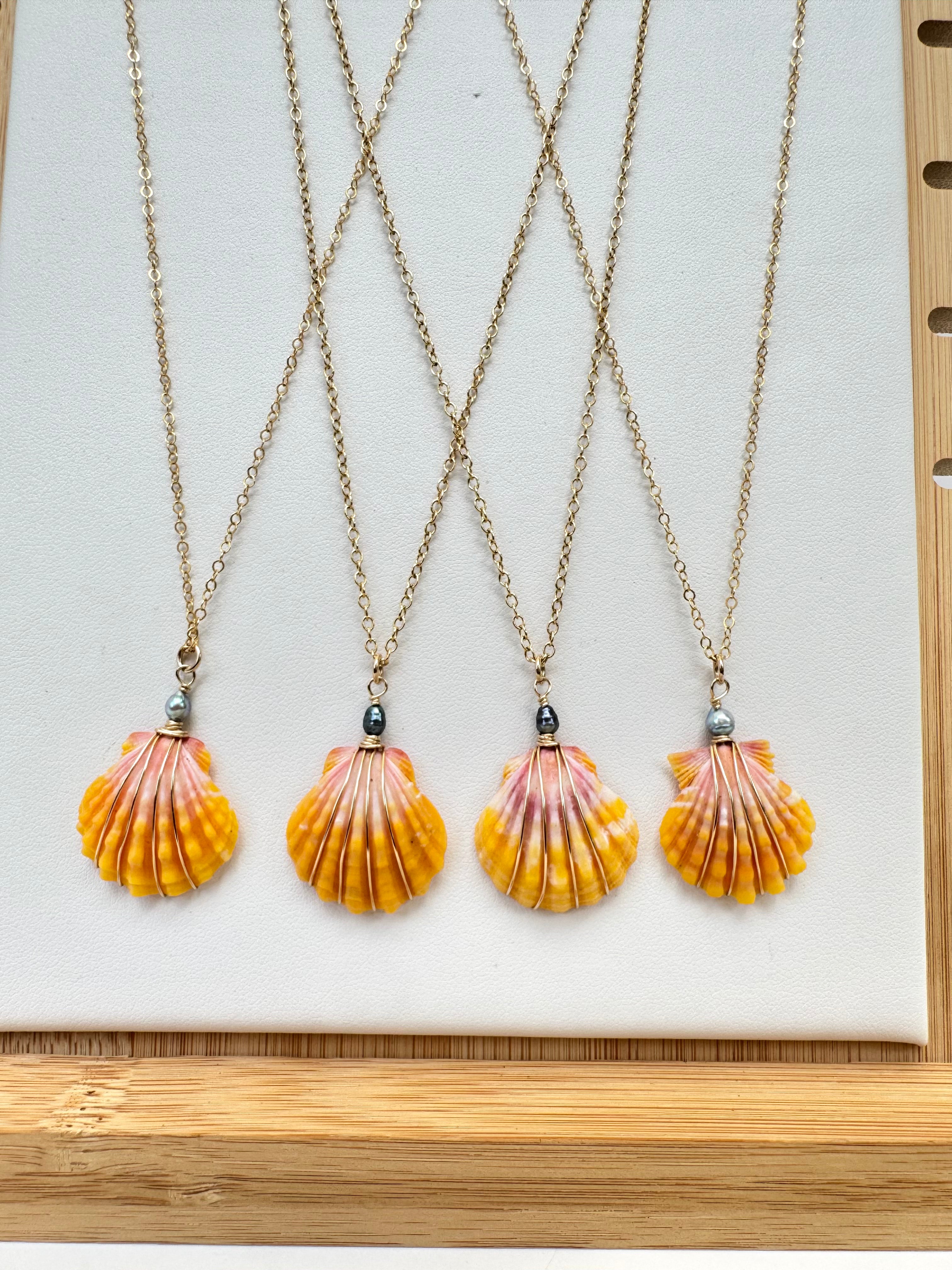 Mermaid Sunrise Shell Necklace with Tahitian Pearls & Akoya Pearls