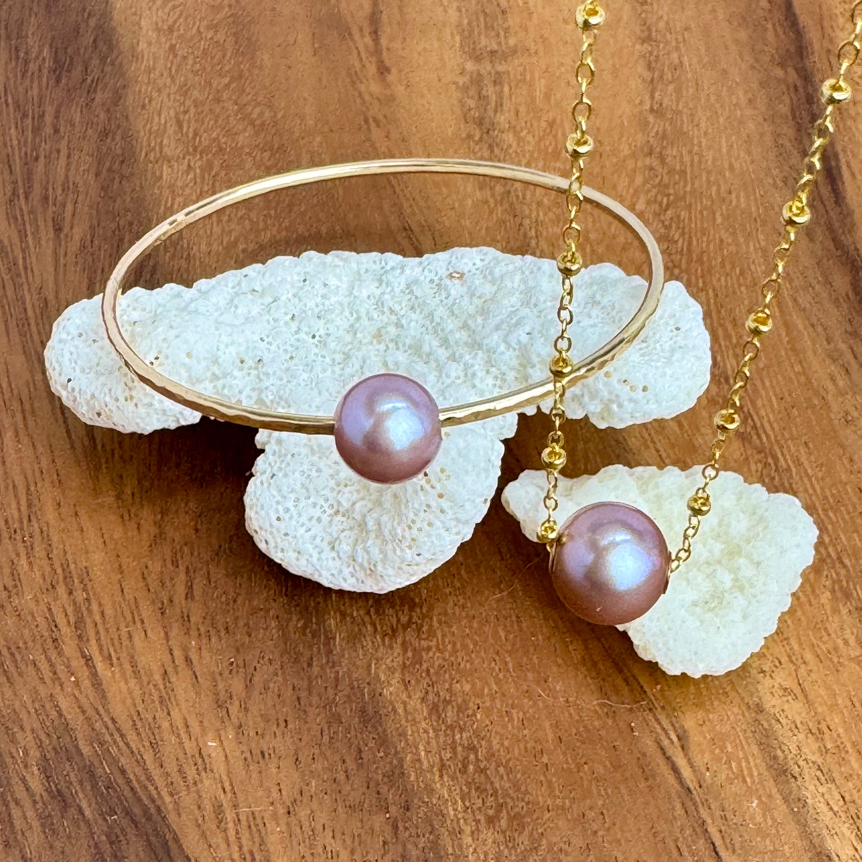 Pink Edison Pearl Bangle & Pink Edison Pearl Necklace Bundle