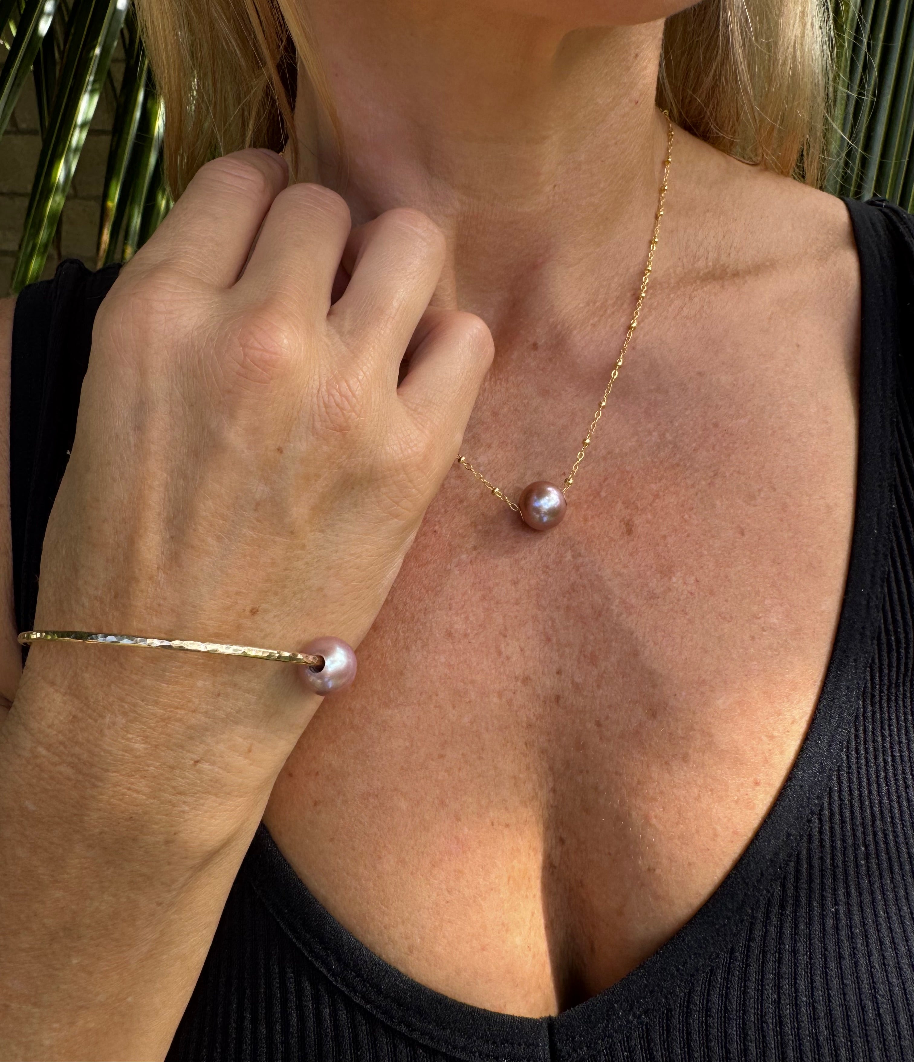 Pink Edison Pearl Bangle & Pink Edison Pearl Necklace Bundle