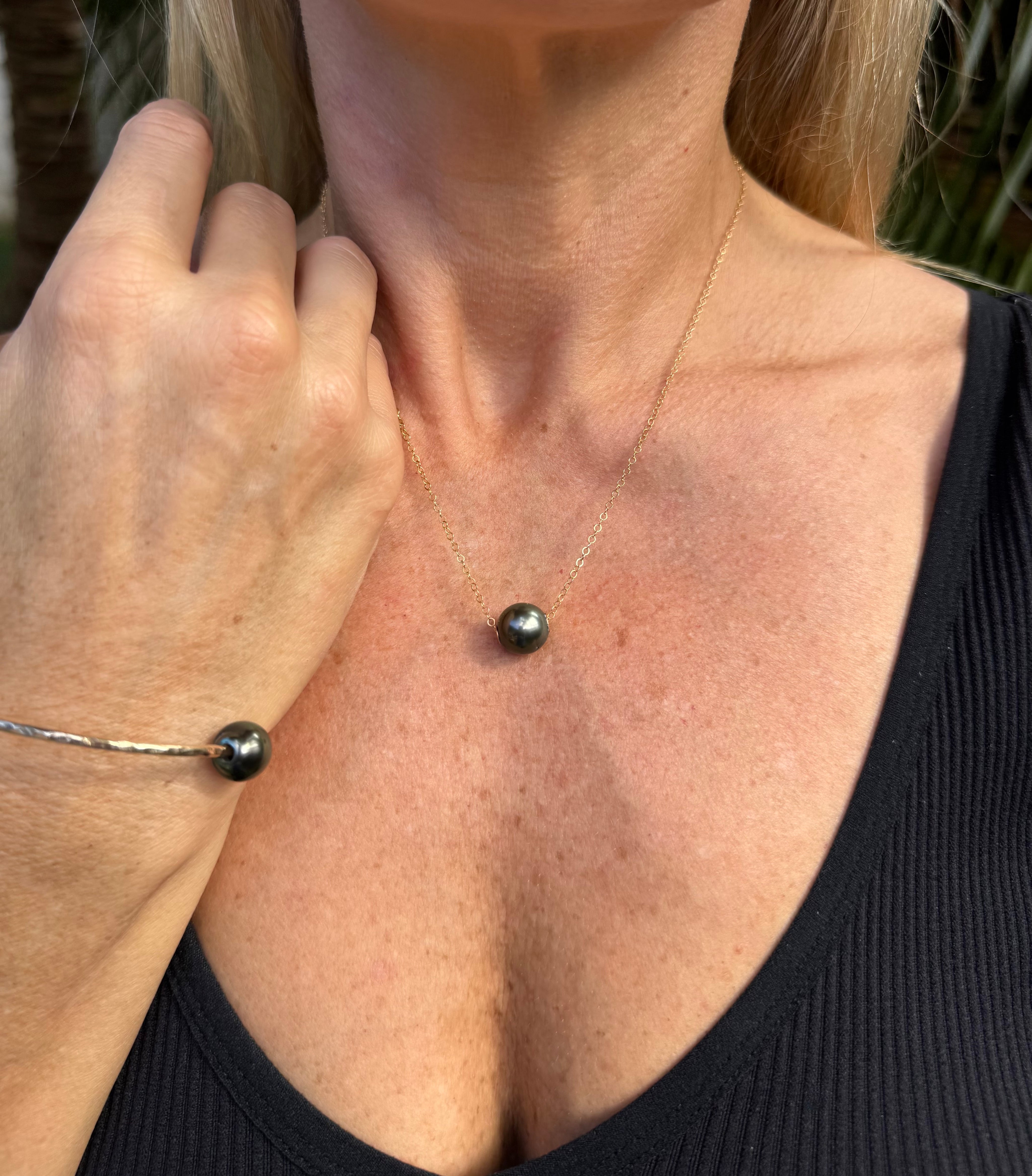 Tahitian Pearl Bangle & Tahitian Pearl Necklace Bundle