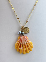 Sunrise Shell Charm Necklace with Akoya Pearls
