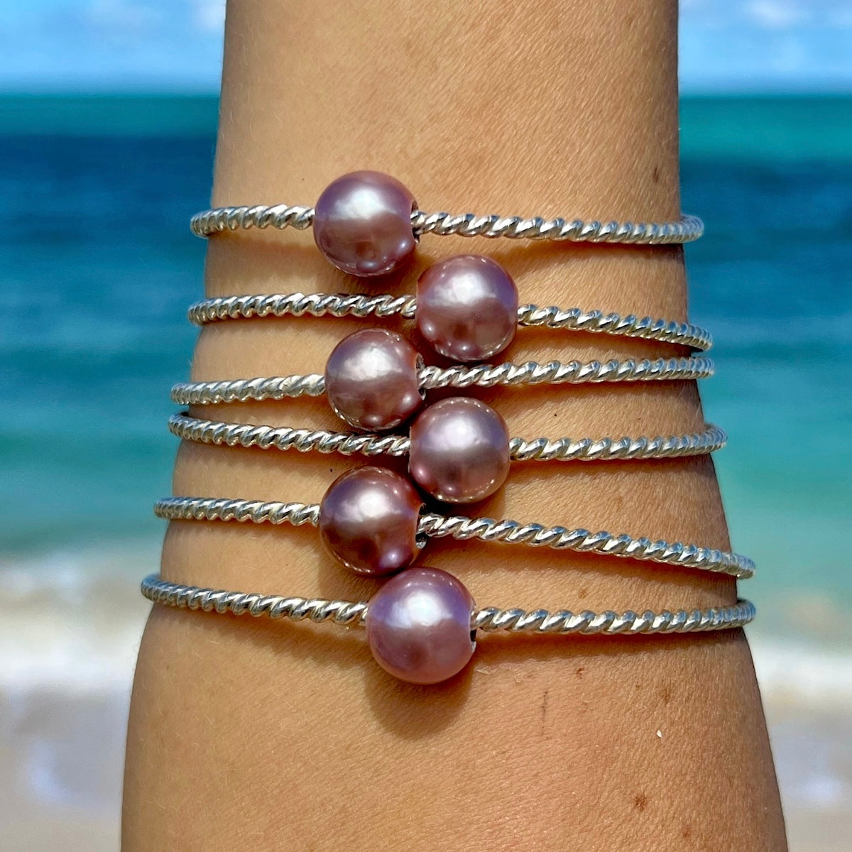 Twisted Mermaid Pink Edison Pearl Bangle Bracelet