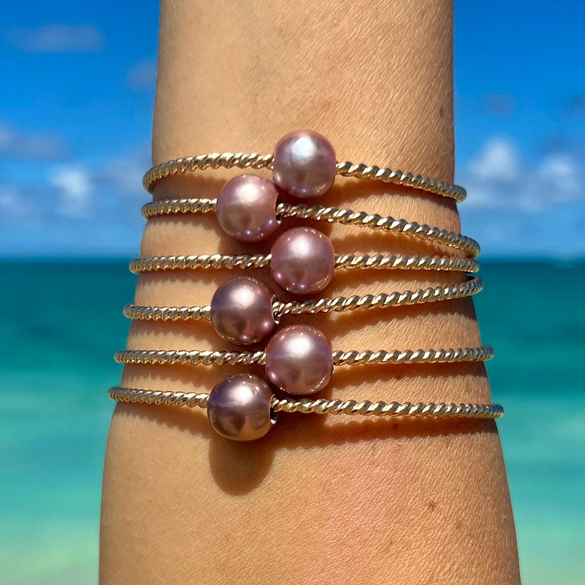 Twisted Mermaid Pink Edison Pearl Bangle Bracelet