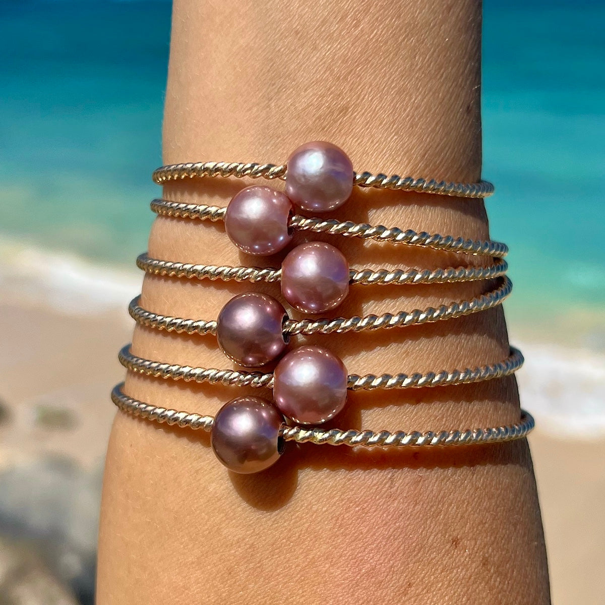 Twisted Mermaid Pink Edison Pearl Bangle Bracelet