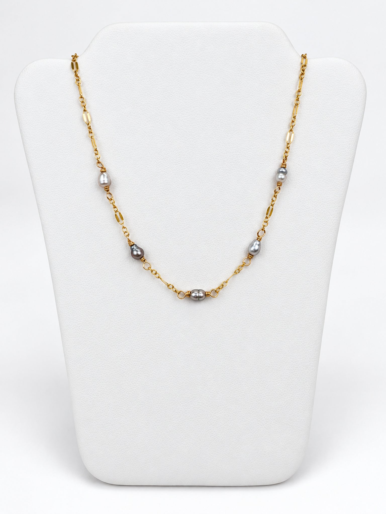 Tahitian Chroma Keshi Mini Lei Necklace - Silver Tones