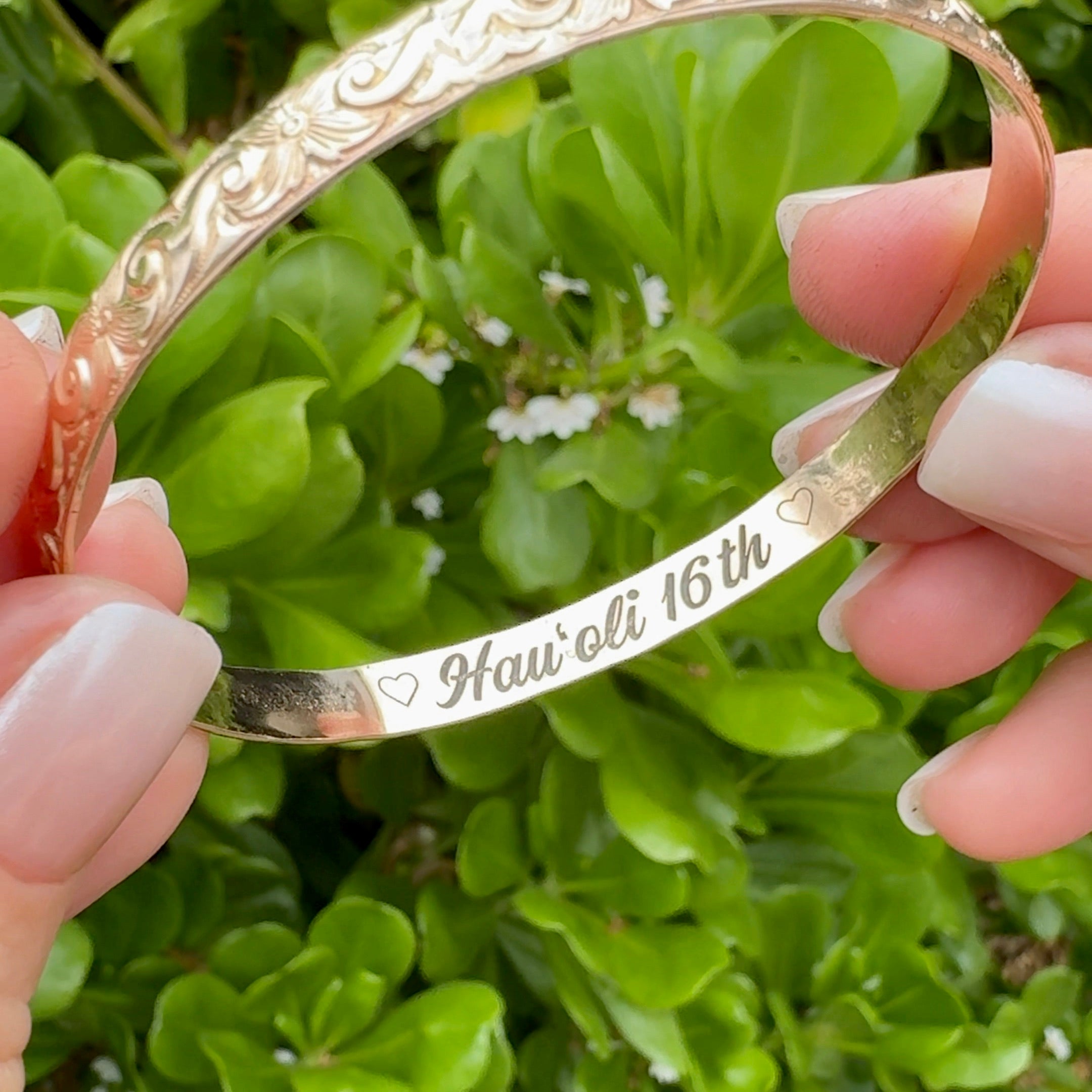 Custom Engraved Hawaiian Heirloom Bangle Bracelet