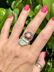 Tropical Gangster - Puka Shell & Sea Glass Bezeled Ring