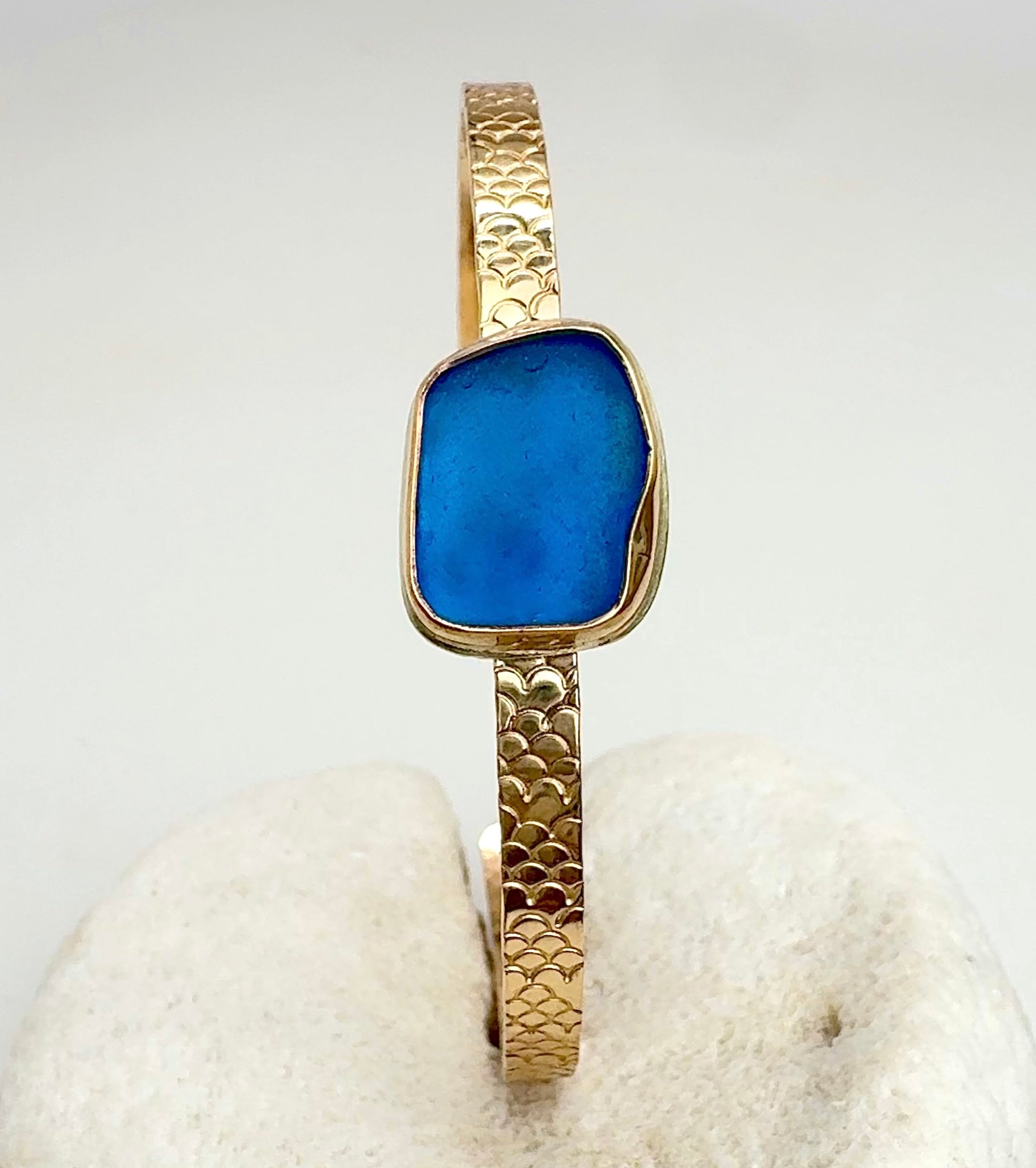 Tropical Gangster - Cobalt Blue Seaglass Bezeled Cuff Bracelet