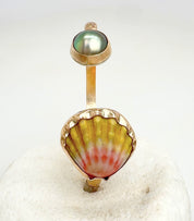 Tropical Gangster - Moonrise Shell w/ Pistachio Tahitian Pearl Bezeled Cuff Bracelet