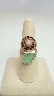 Tropical Gangster - Puka Shell & Sea Glass Bezeled Ring