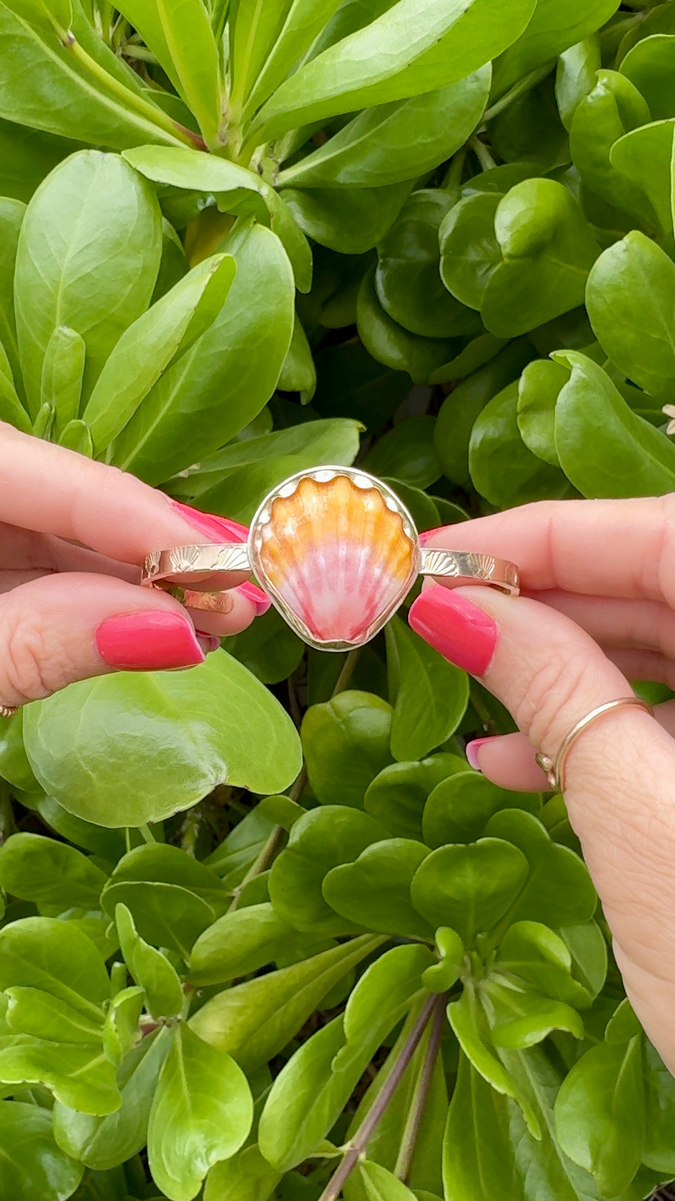 Tropical Gangster - Sunrise Shell Bezeled Cuff Bracelet