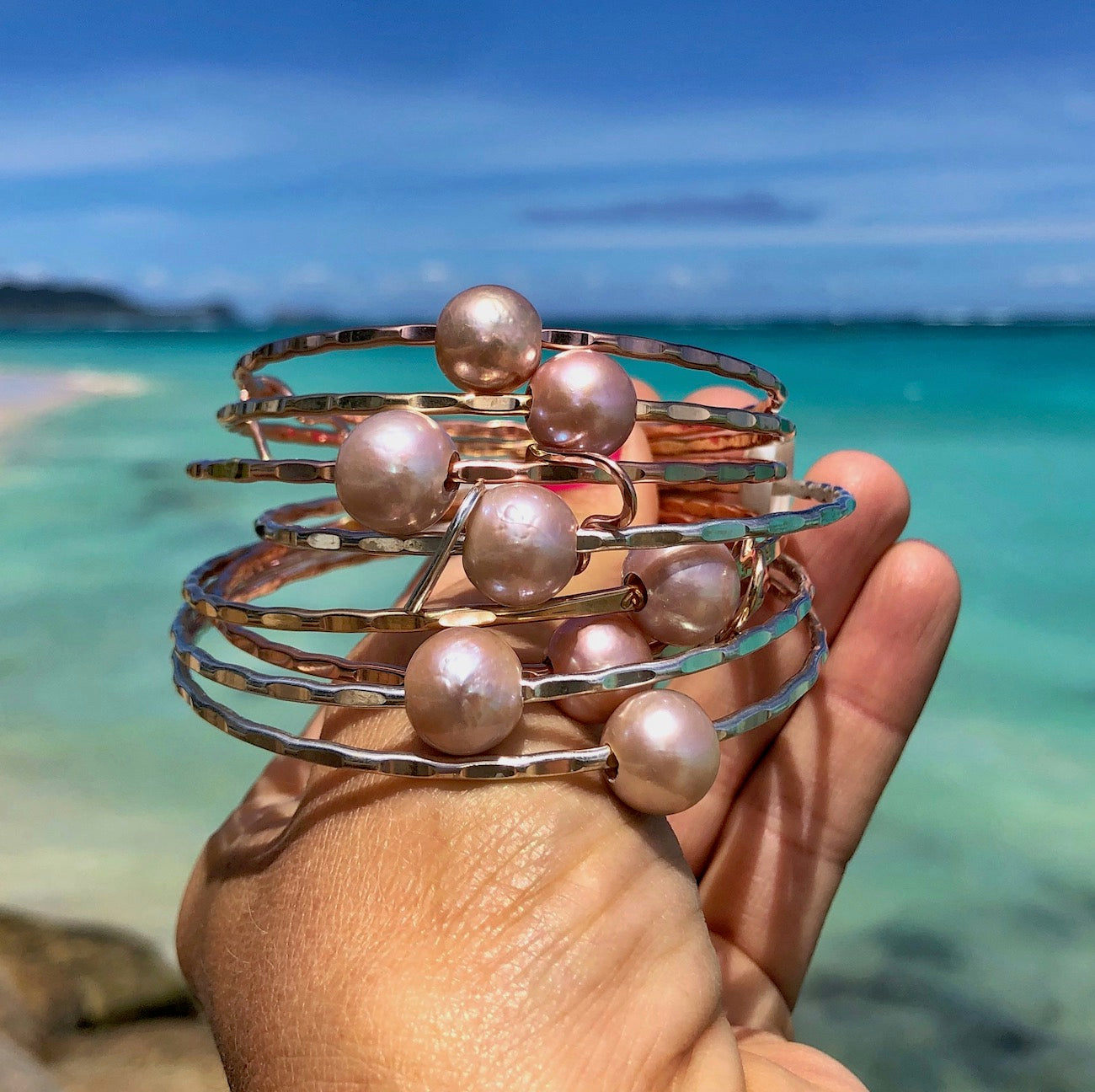 Pink Edison Fresh Water Pearl Bangle Bracelet