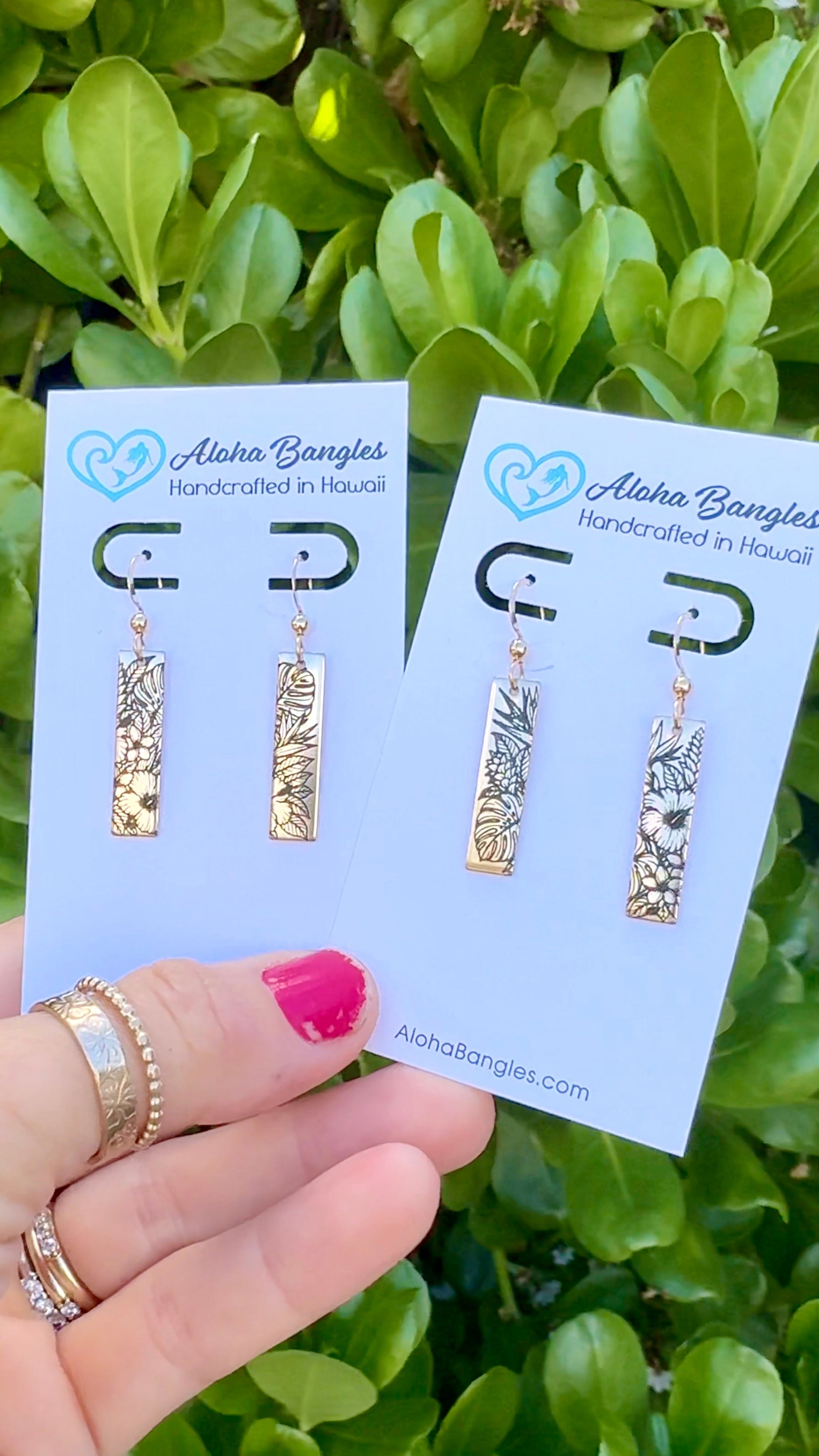Tropical Jungle Engraved Bar Earrings