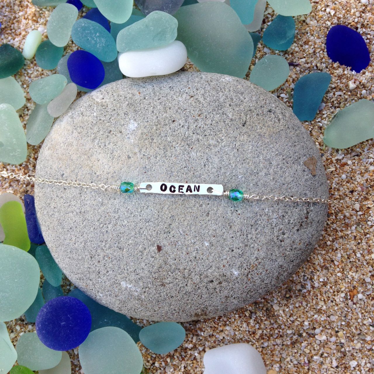 Ocean Hand Stamped Bracelet