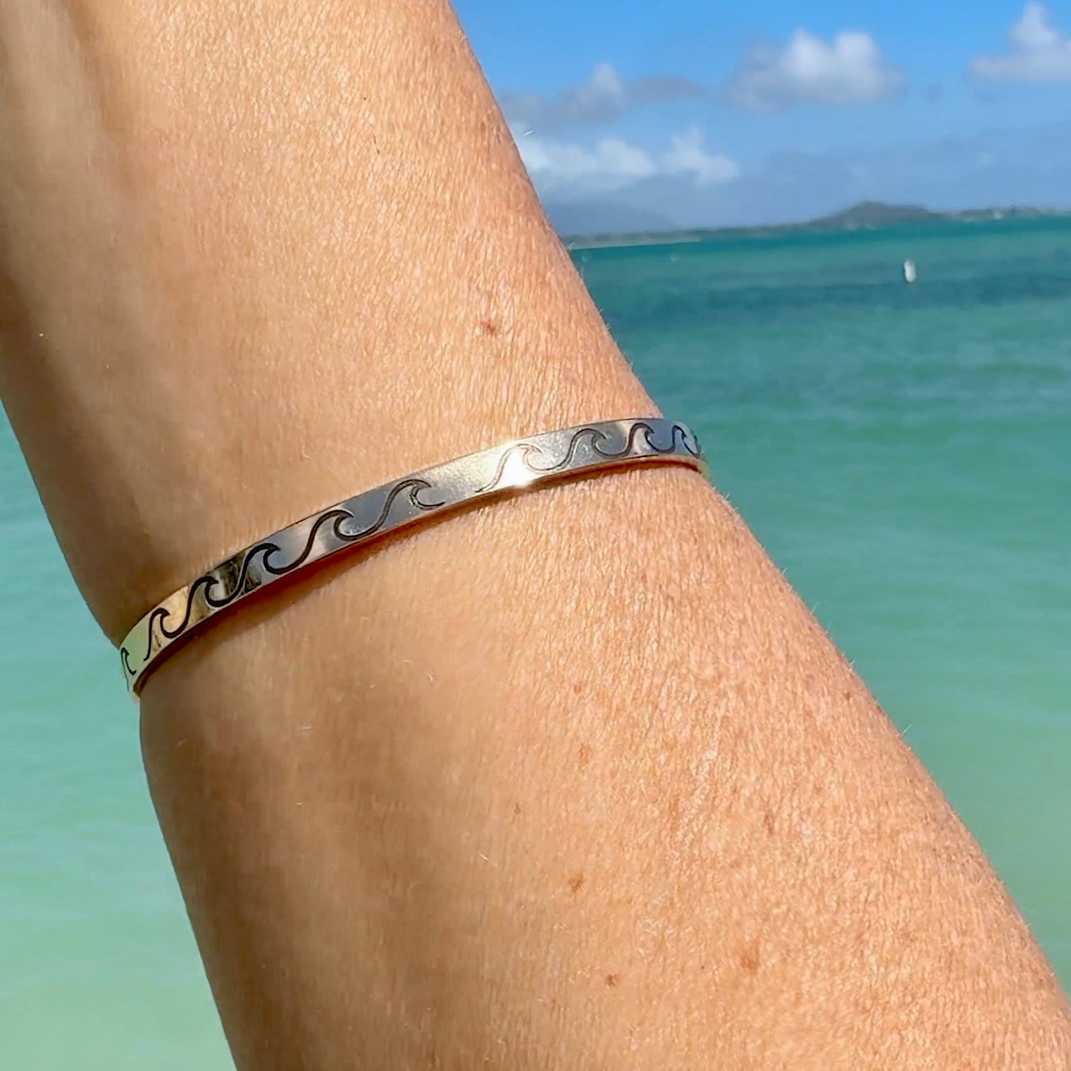 Wave Engraved Signature Bangle Bracelet