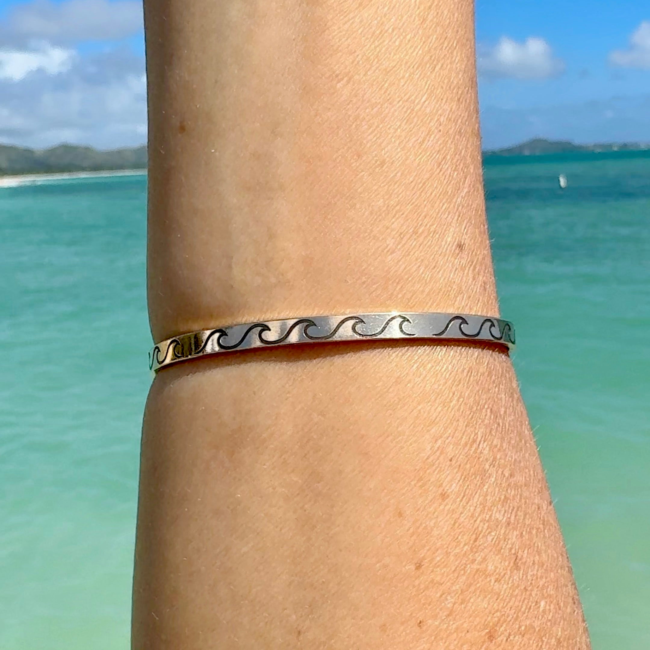 Wave Engraved Signature Bangle Bracelet