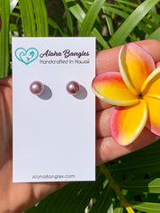 Dark Pink Edison Pearl Stud Earrings