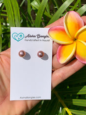 Dark Pink Edison Pearl Stud Earrings