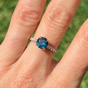 1.71 ct. Round Madagascar Teal Sapphire Ring with Diamond Band in 14k Yellow Gold