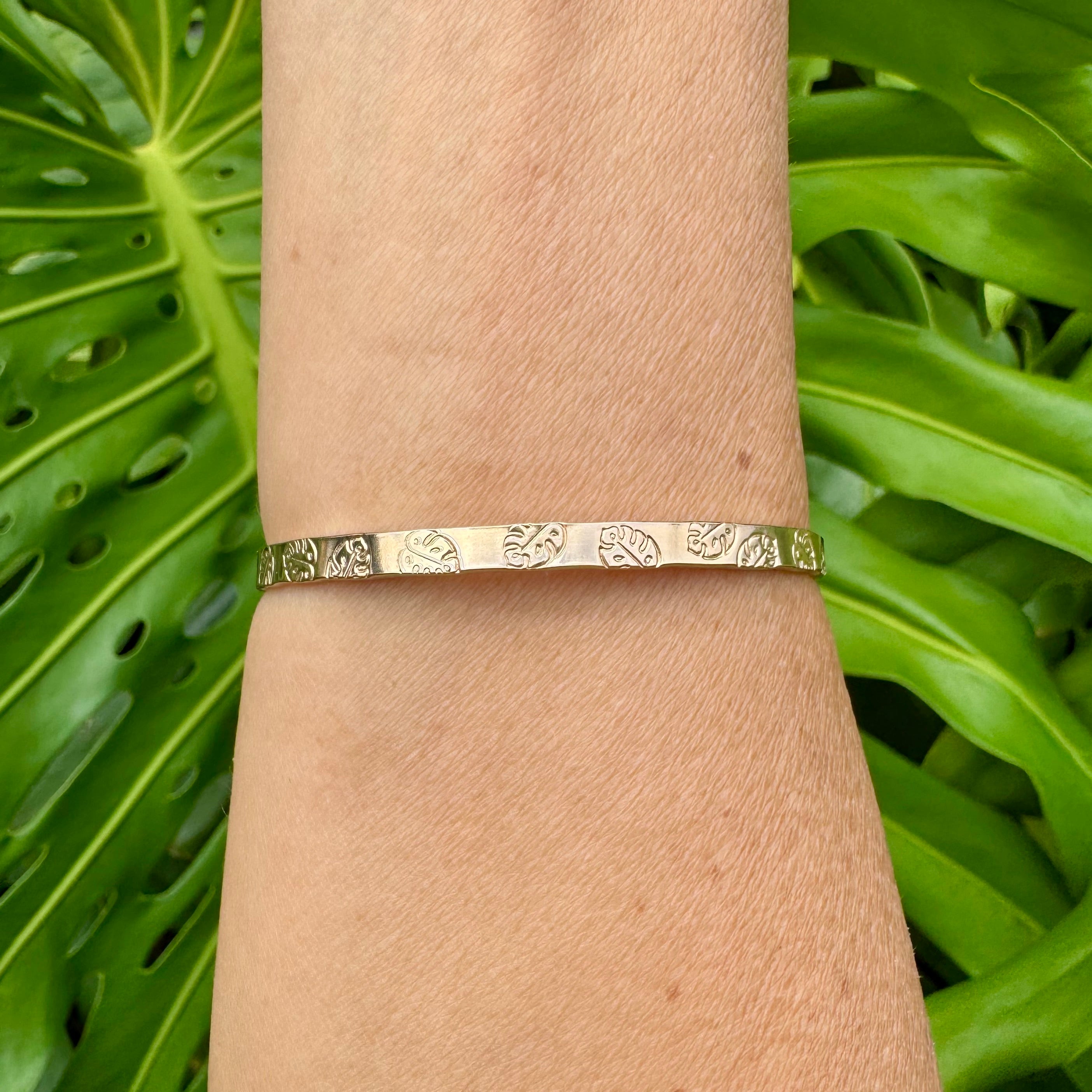 Monstera Leaf Signature Bangle Bracelet 14k Gold Filled