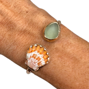 Tropical Gangster - Sunrise Shell & Sea Glass Bezeled Cuff Bracelet