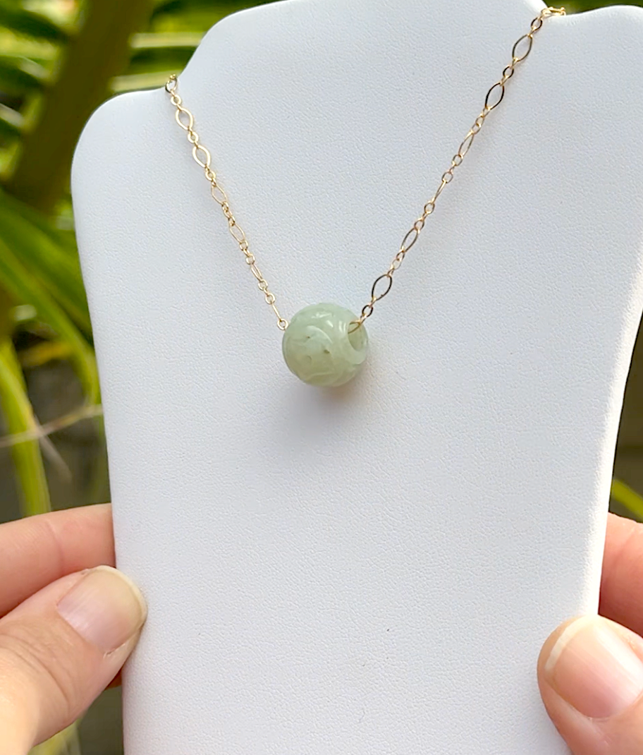 Lucky Jade Necklace - Intricate Carved Jade Stone