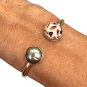 Tropical Gangster - Hebrew Cone Shell & Natural Pistachio Tahitian Bezeled Cuff Bracelet
