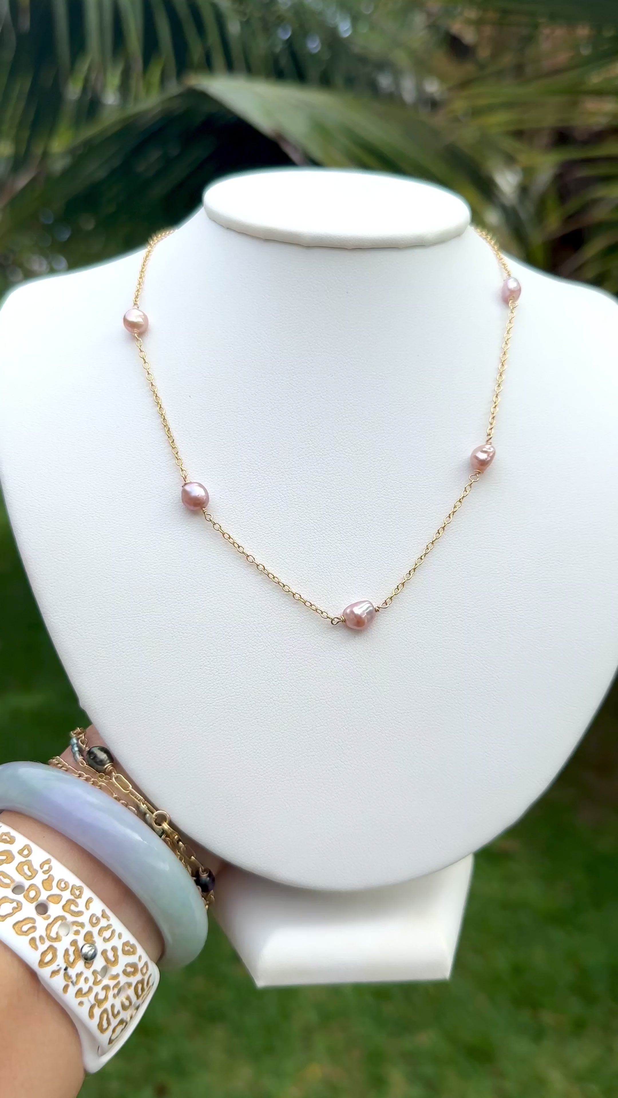 Pink Edison Keshi Lei Necklace