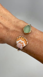 Tropical Gangster - Sunrise Shell & Sea Glass Bezeled Cuff Bracelet