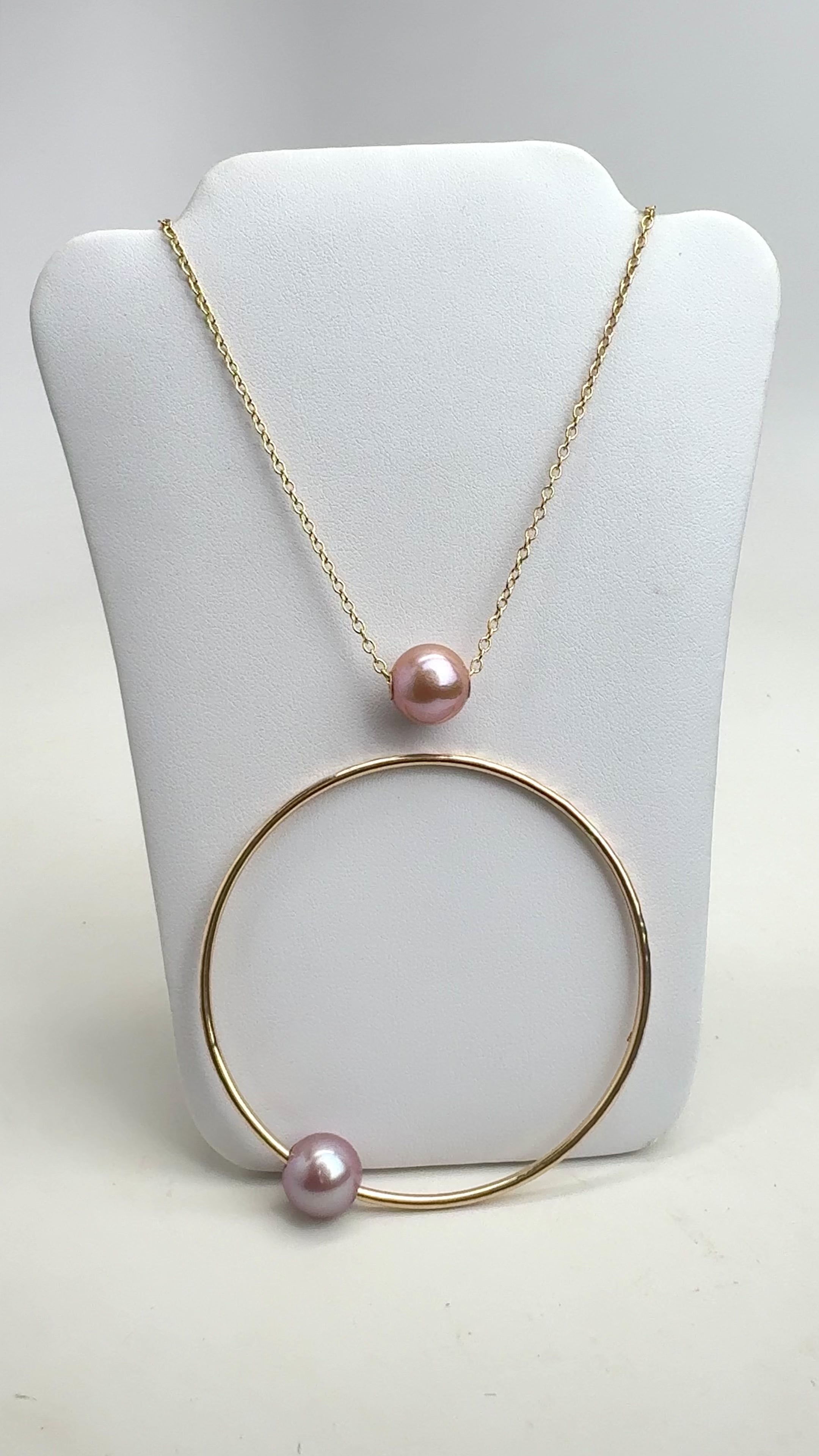 Pink Edison Pearl Bangle & Pink Edison Pearl Necklace Bundle