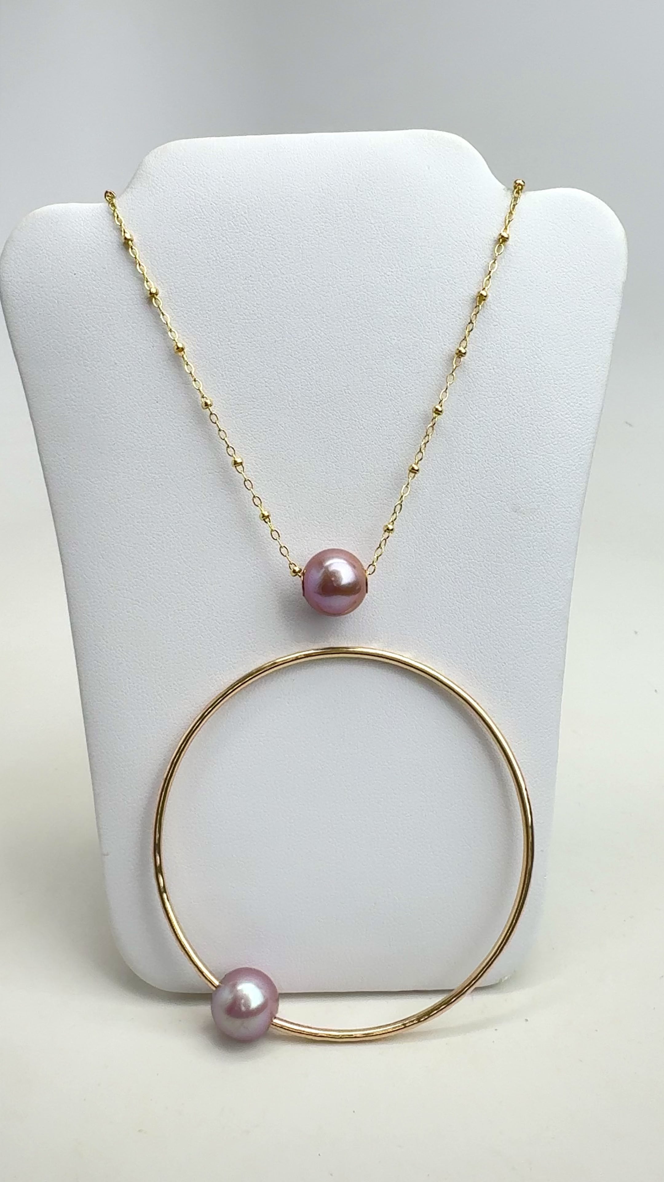 Pink Edison Pearl Bangle & Pink Edison Pearl Necklace Bundle