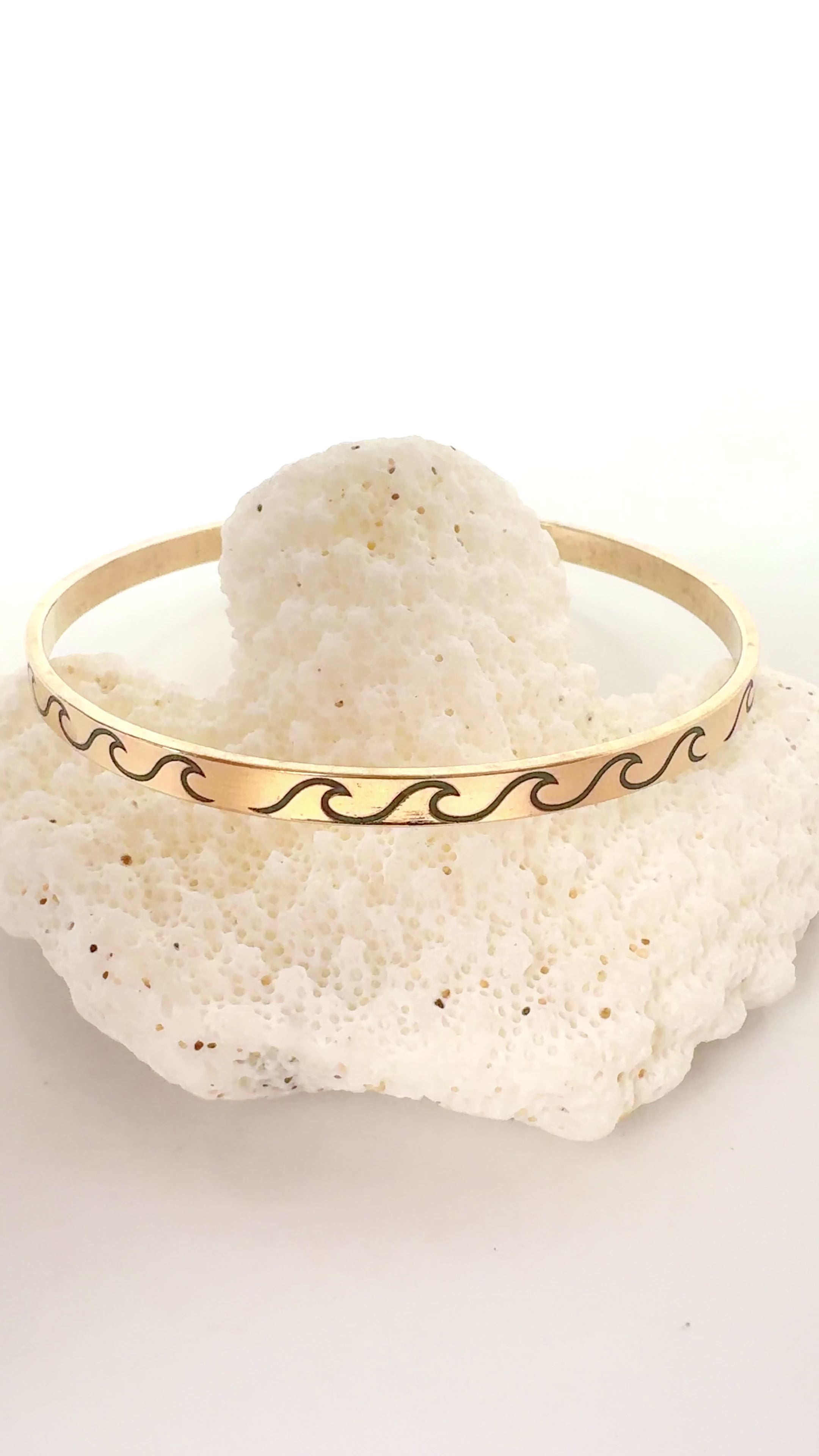 Wave Engraved Signature Bangle Bracelet