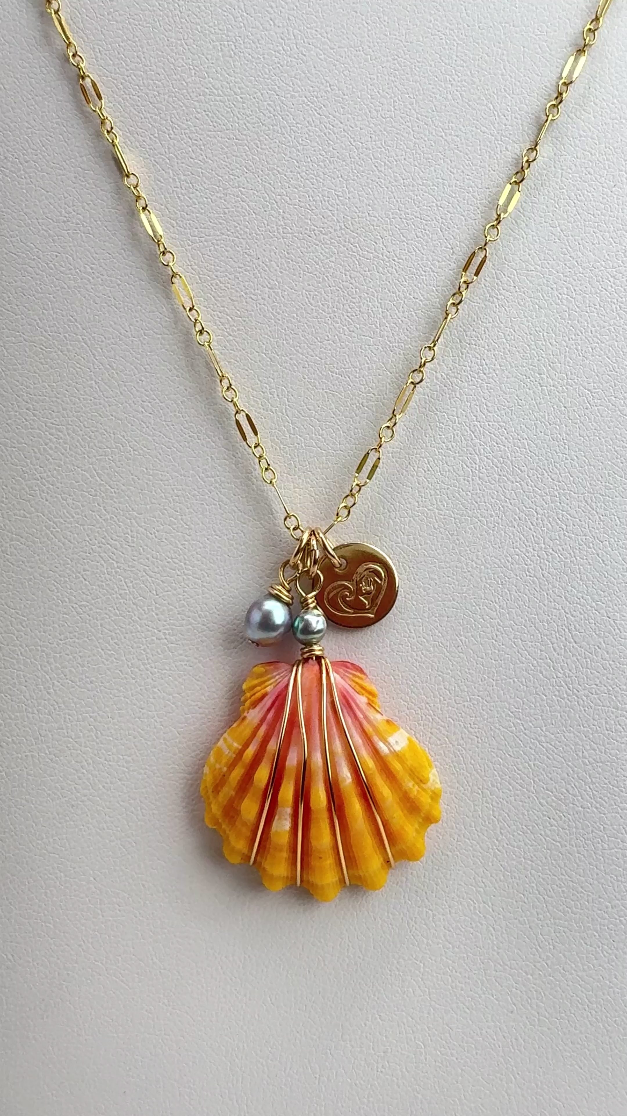Sunrise Shell Charm Necklace with Akoya Pearls