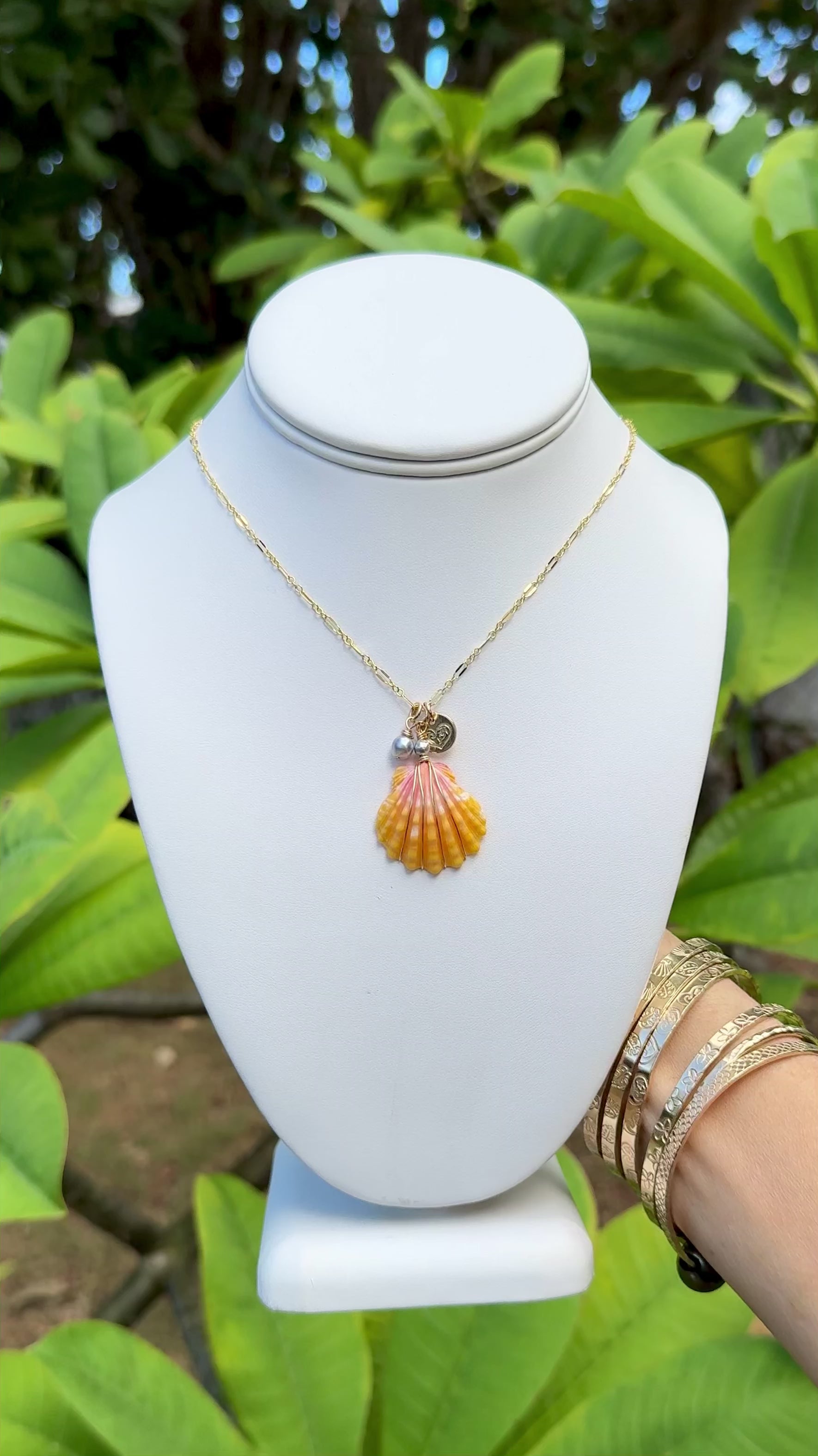 Sunrise Shell Charm Necklace with Akoya Pearls