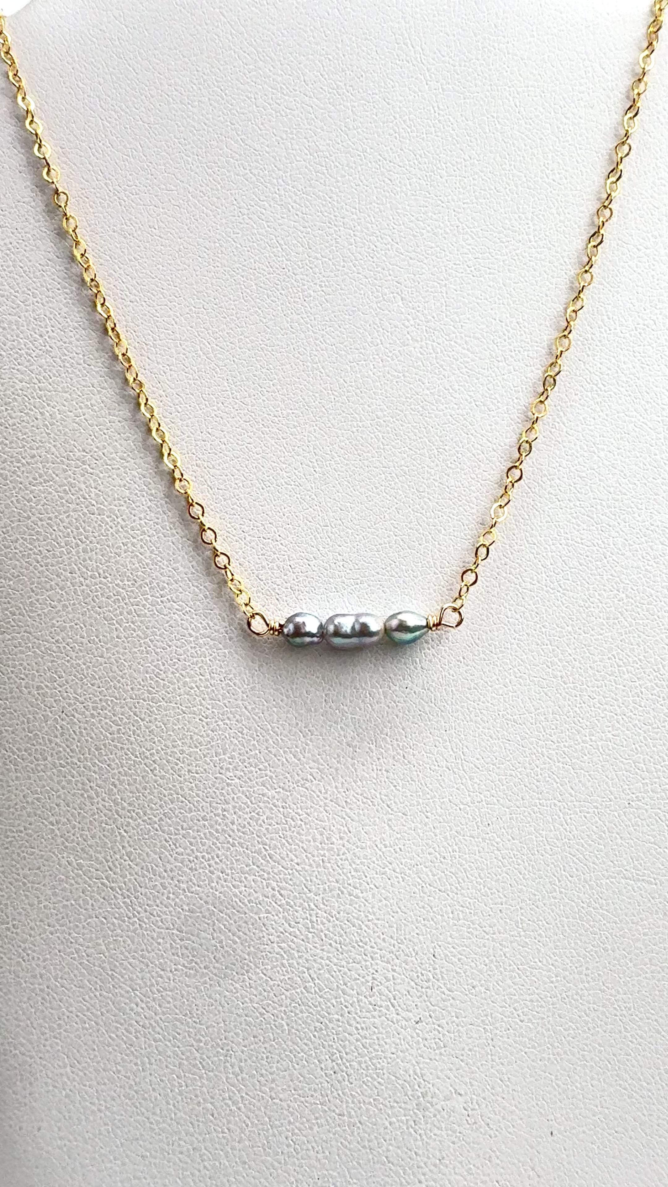 Blue Akoya Triple Bar Necklace 18" - #3