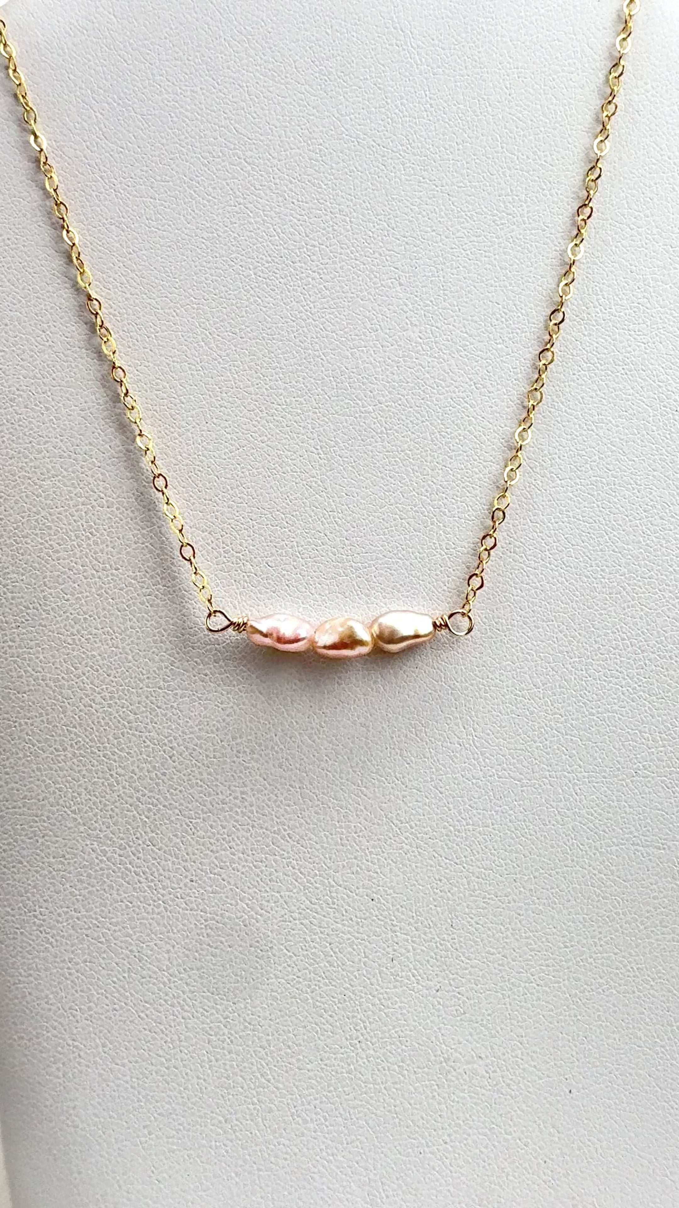 Pink Edison Keshi Triple Bar Necklace 18"