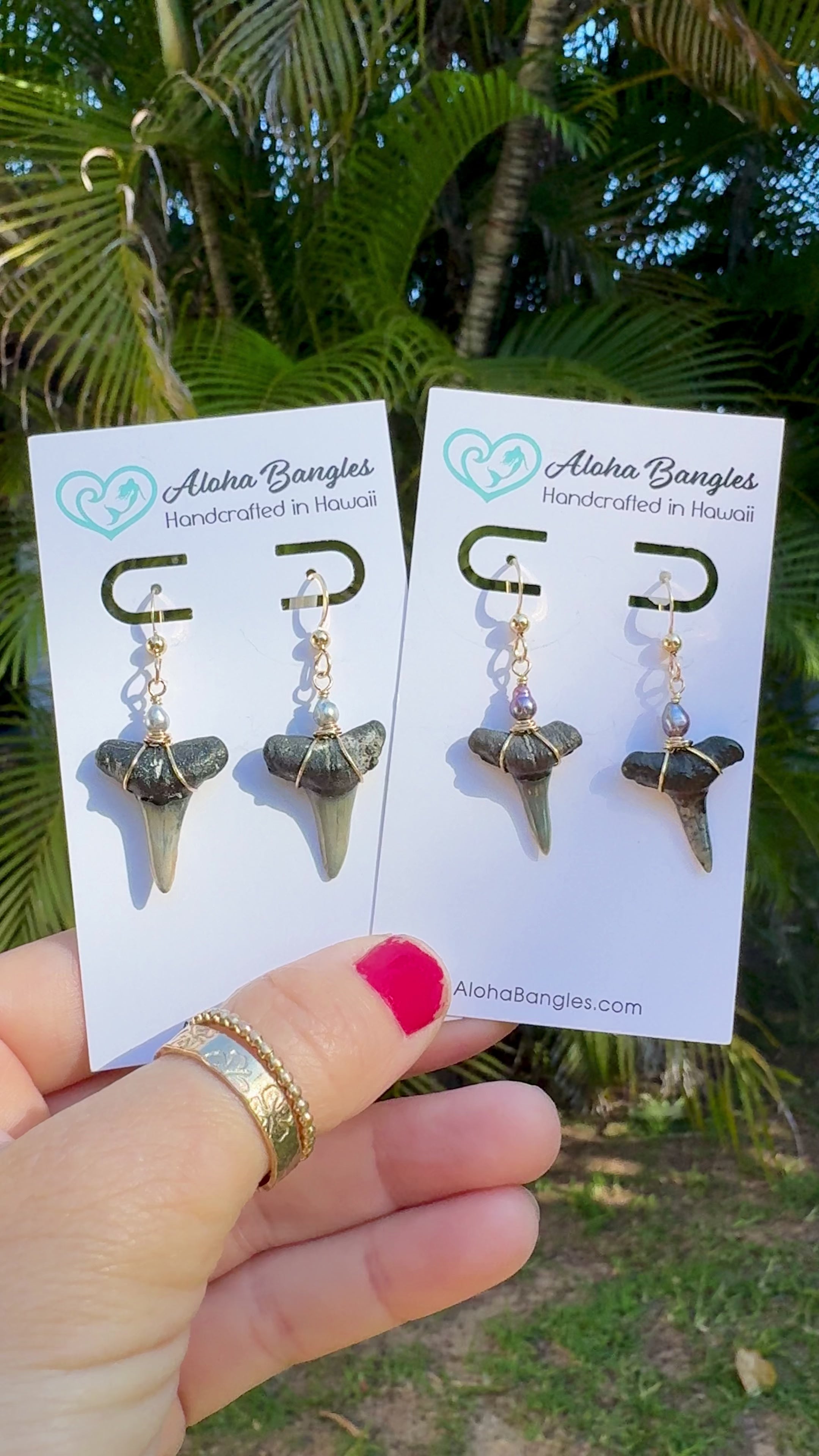 Shark Teeth Earrings with Pearls