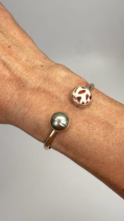 Tropical Gangster - Hebrew Cone Shell & Natural Pistachio Tahitian Bezeled Cuff Bracelet