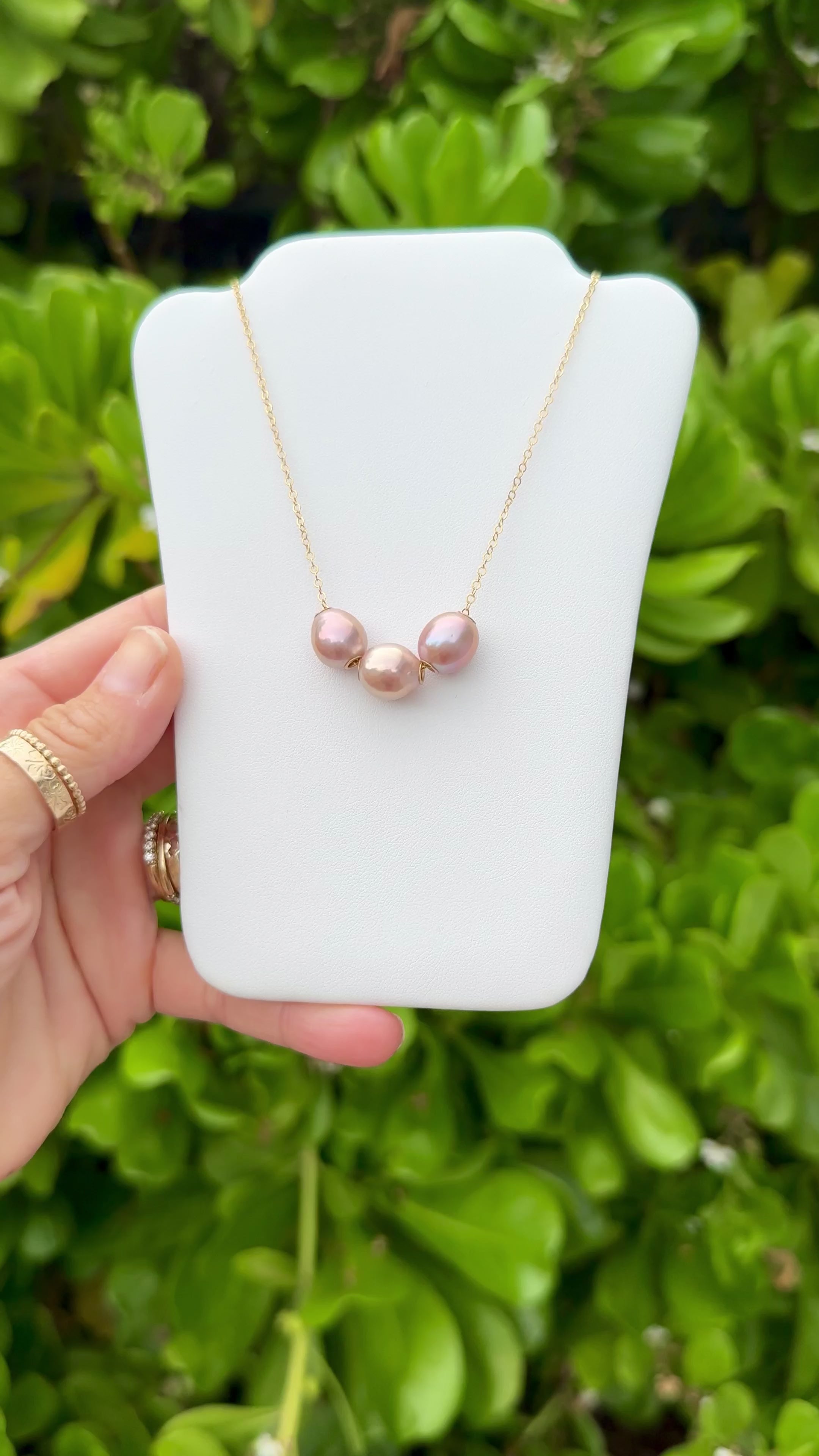 Golden Pink Edison Pearl Floater Necklace
