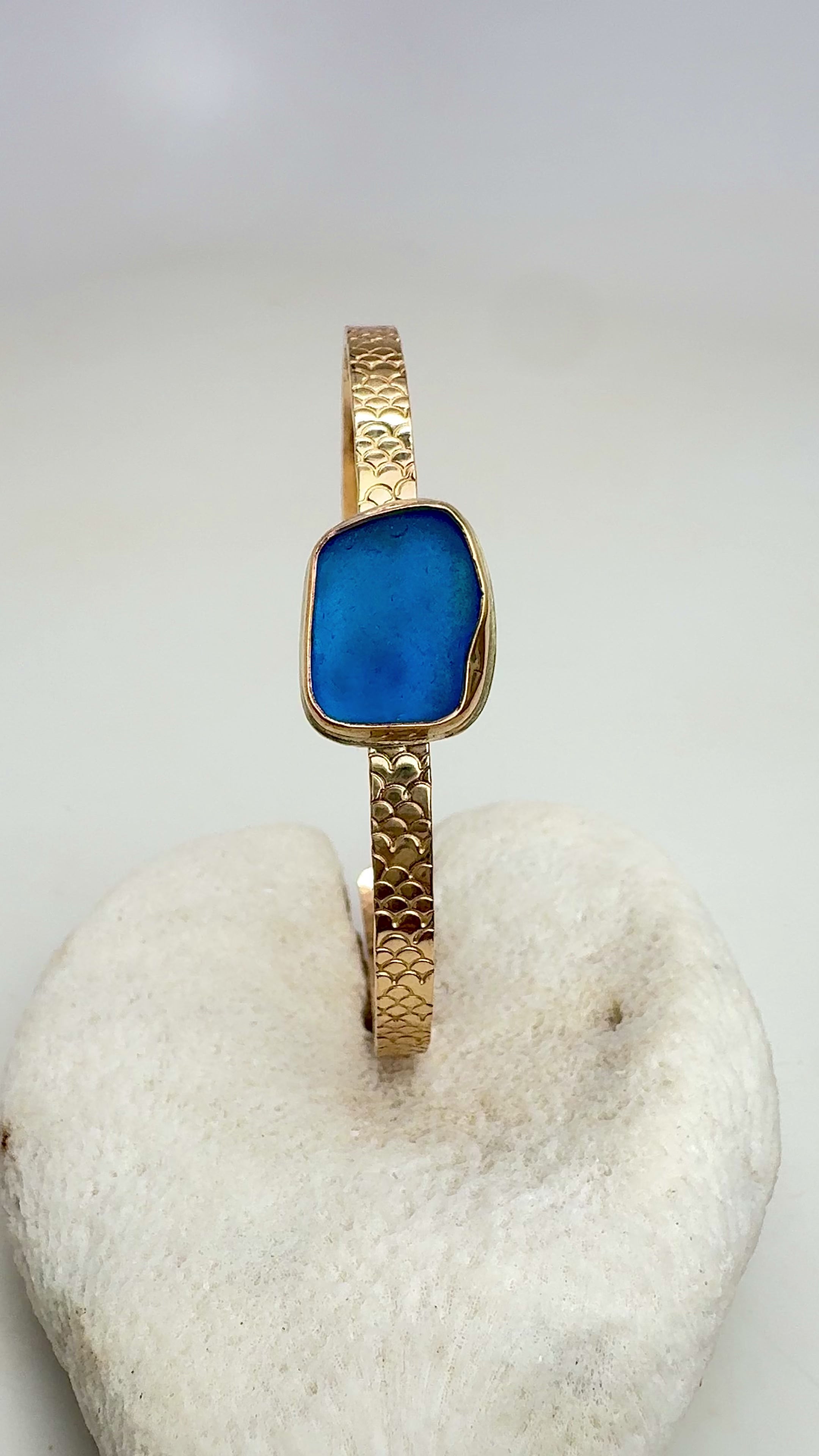 Tropical Gangster - Cobalt Blue Seaglass Bezeled Cuff Bracelet