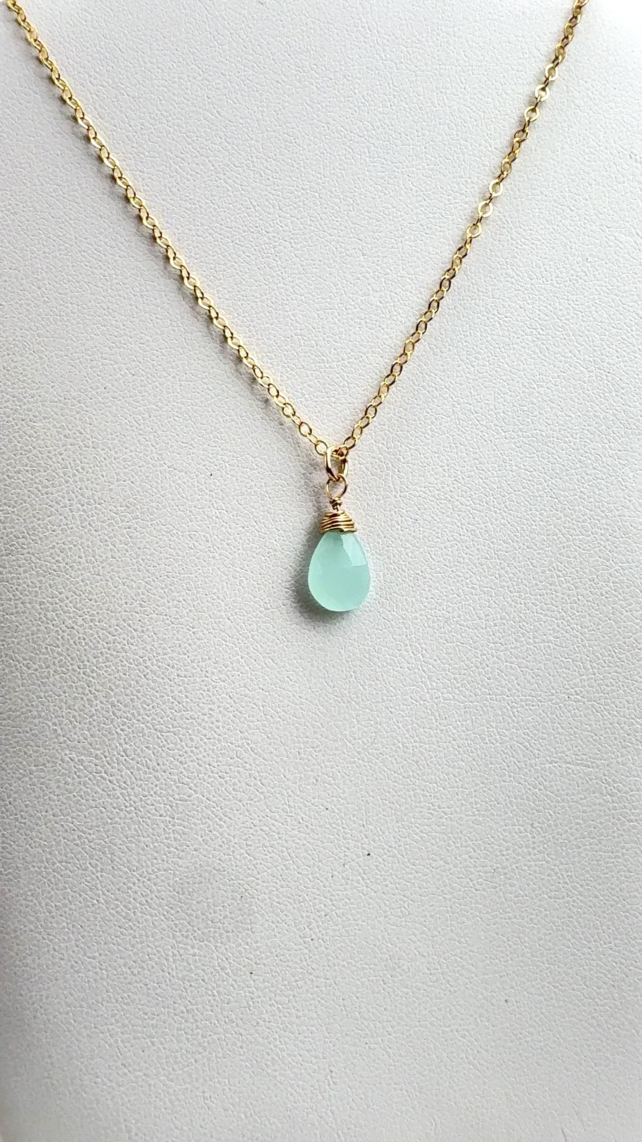 Aqua Chalcedony Pendant Necklace - 16"