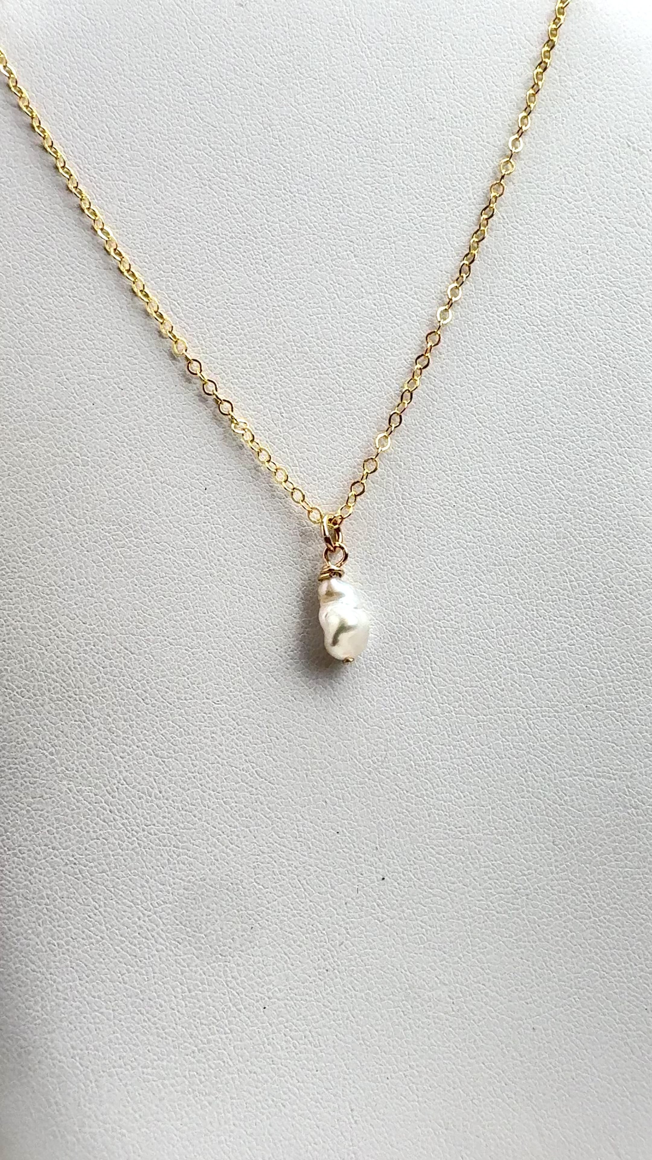 White Edison Keshi Pendant Necklace - 16"