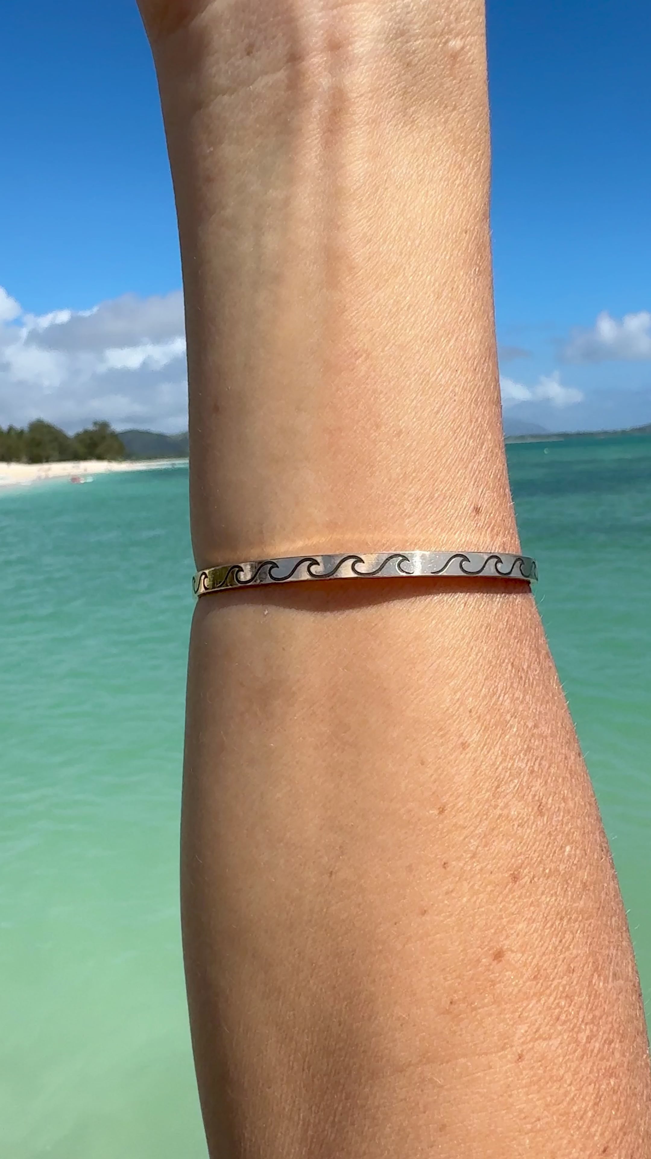 Wave Engraved Signature Bangle Bracelet