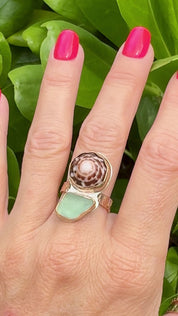 Tropical Gangster - Puka Shell & Sea Glass Bezeled Ring