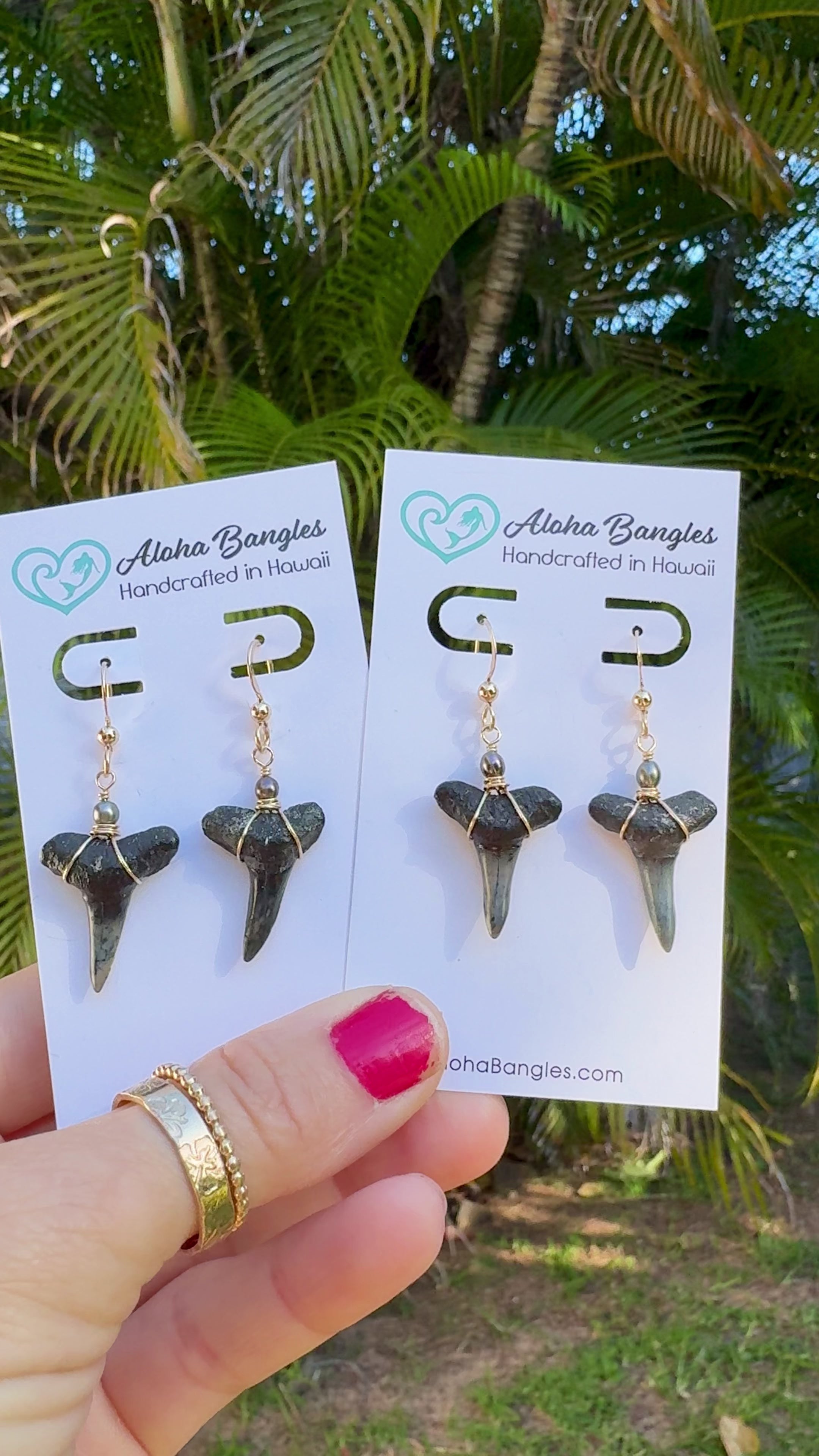 Shark Teeth Earrings with Tahitian Keshi Pearls