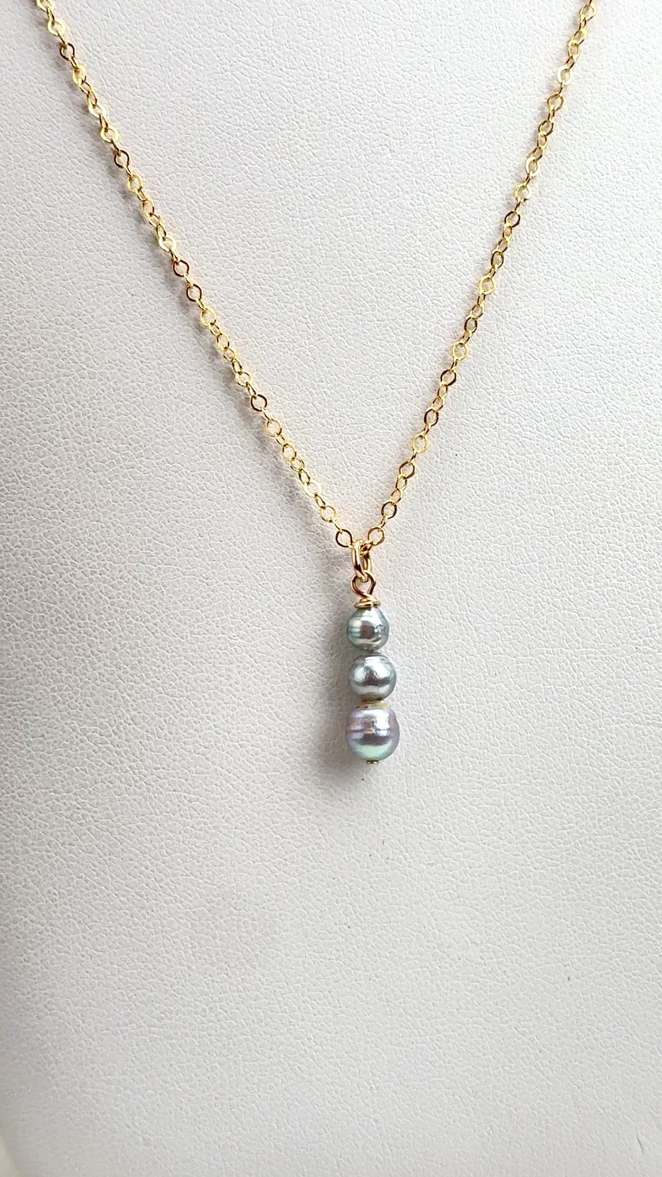 Blue Akoya Triple Pendant Drop Necklace 18"