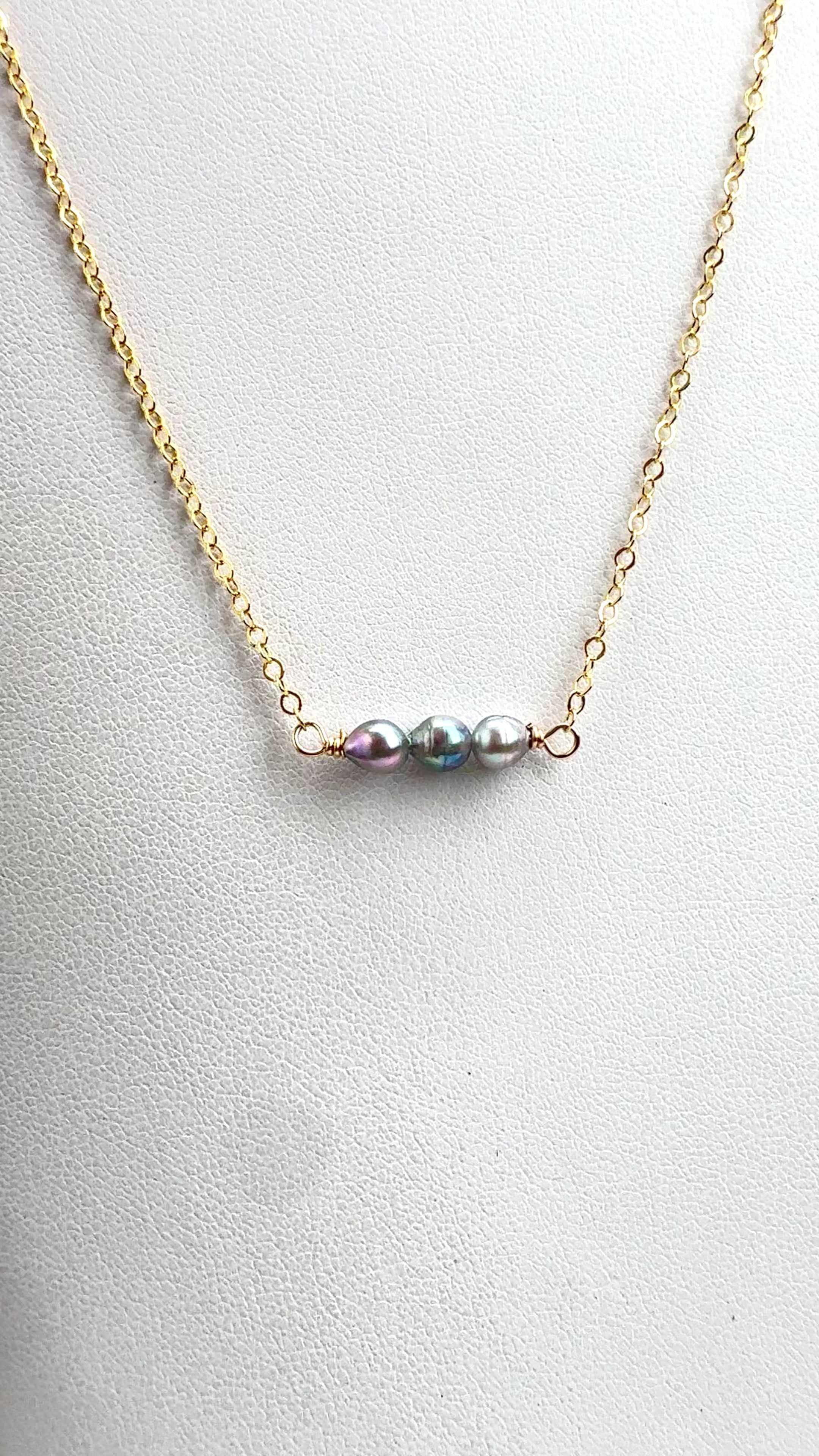 Blue Akoya Triple Bar Necklace 18" -#2