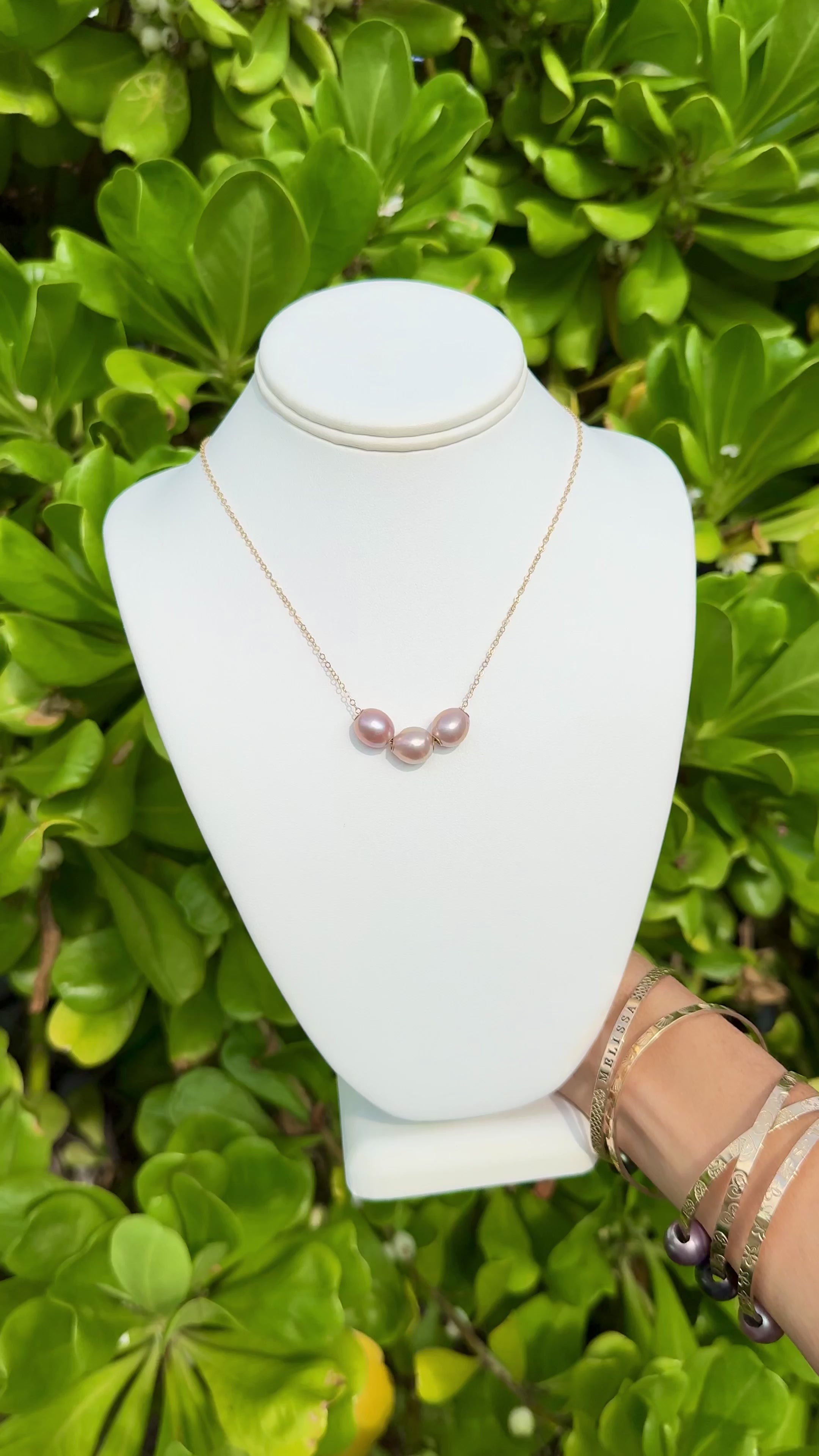 Golden Pink Edison Pearl Floater Necklace